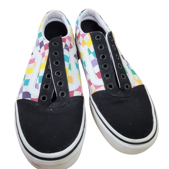 Vans Old Skool Multicolor Rainbow Checkers Skate Shoes Womens Size 8.5 US - Picture 4 of 8